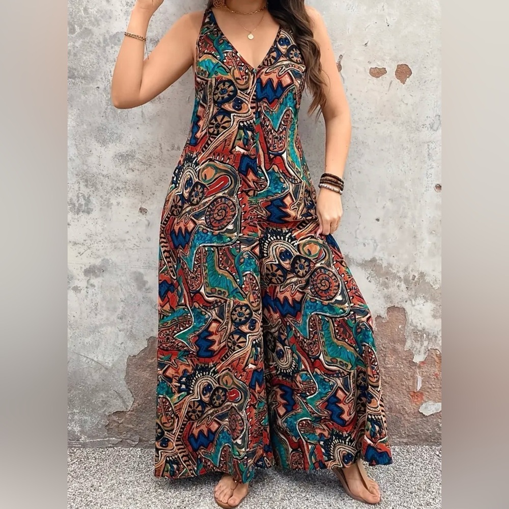 Multicolor Wide Leg JumpsuitLightweight Breathable Material New Boutique - Picture 4 of 5